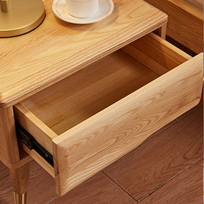 Modern Mid-Century Rectangular Ash Wood Brass Nightstand 1/2 Drawer For Bedroom