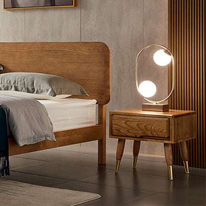 Modern Mid-Century Rectangular Ash Wood Brass Nightstand 1/2 Drawer For Bedroom