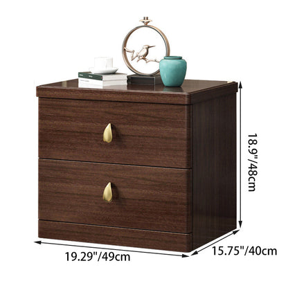 Traditional Chinese Rectangular Solid Wood Brass Nightstand 2-Drawer For Bedroom