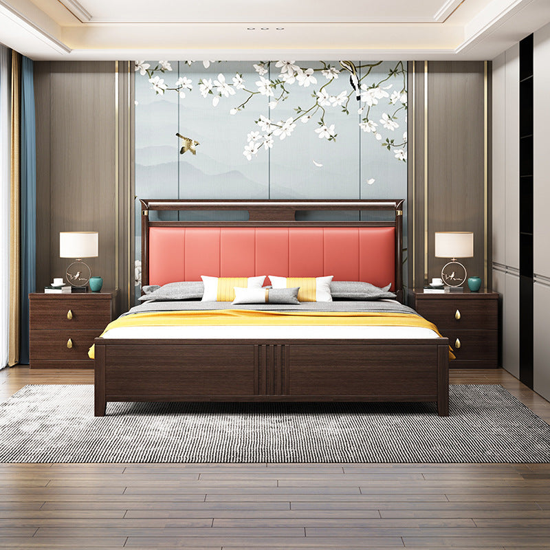 Traditional Chinese Rectangular Solid Wood Brass Nightstand 2-Drawer For Bedroom