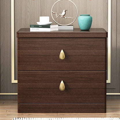 Traditional Chinese Rectangular Solid Wood Brass Nightstand 2-Drawer For Bedroom