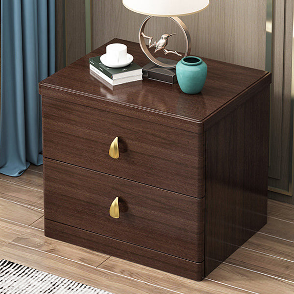 Traditional Chinese Rectangular Solid Wood Brass Nightstand 2-Drawer For Bedroom