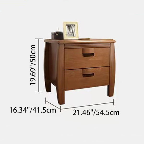 Modern Mid-Century Rectangular Solid Wood Nightstand 2-Drawer For Bedroom