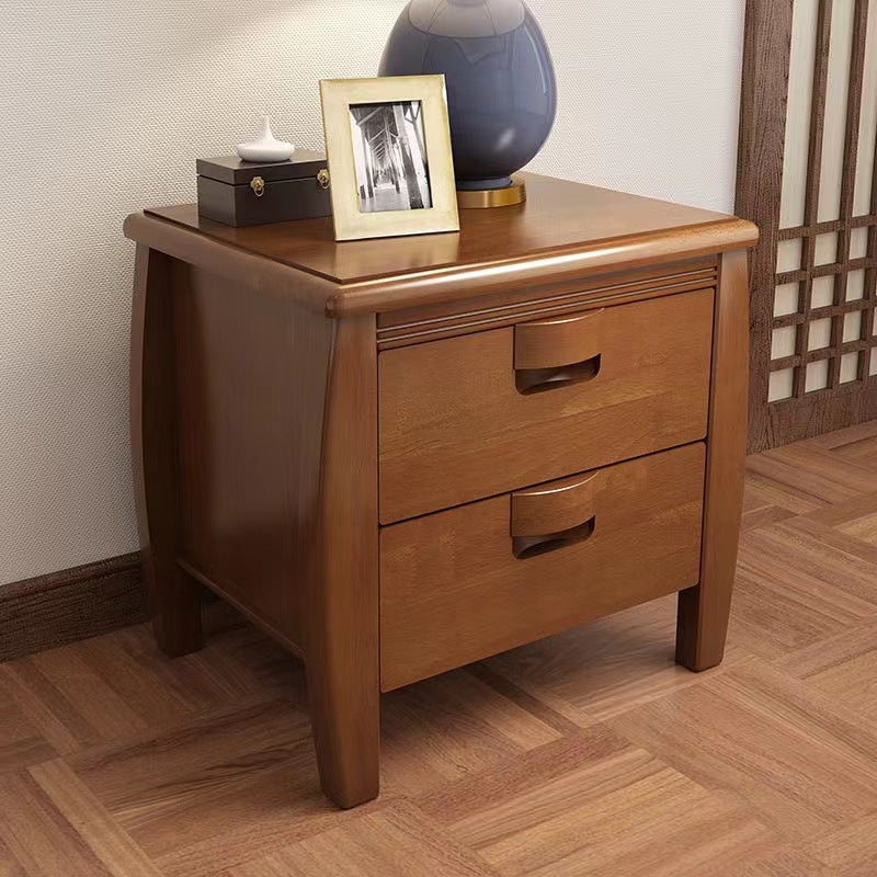 Modern Mid-Century Rectangular Solid Wood Nightstand 2-Drawer For Bedroom