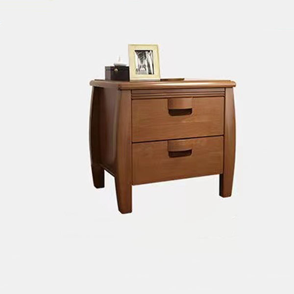 Modern Mid-Century Rectangular Solid Wood Nightstand 2-Drawer For Bedroom
