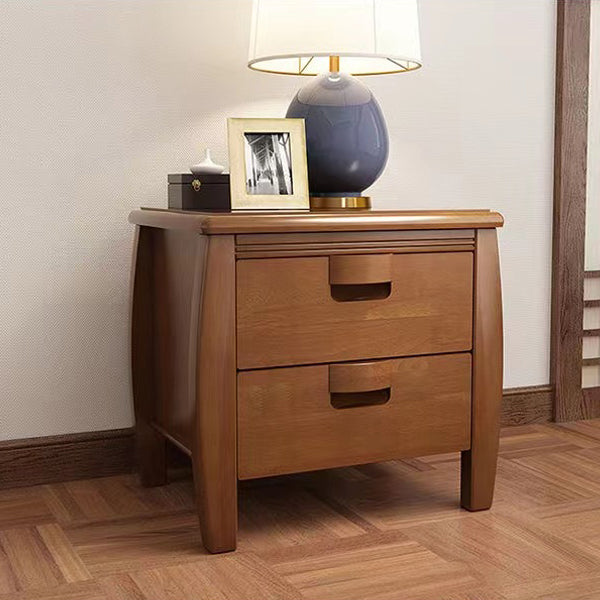 Modern Mid-Century Rectangular Solid Wood Nightstand 2-Drawer For Bedroom