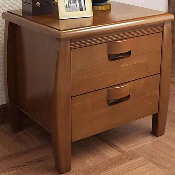Modern Mid-Century Rectangular Solid Wood Nightstand 2-Drawer For Bedroom