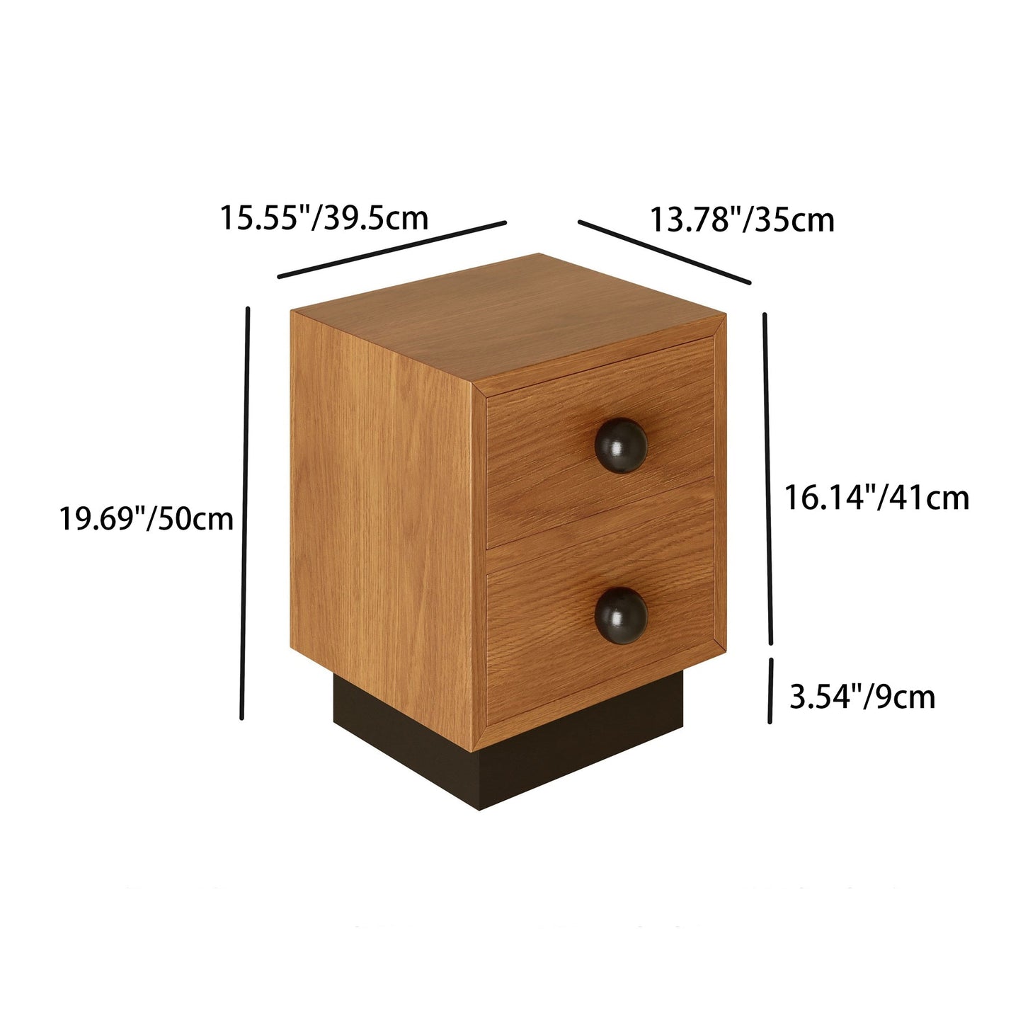 Modern Mid-Century Square Tabletop Solid Wood Nightstand 2-Drawer For Bedroom