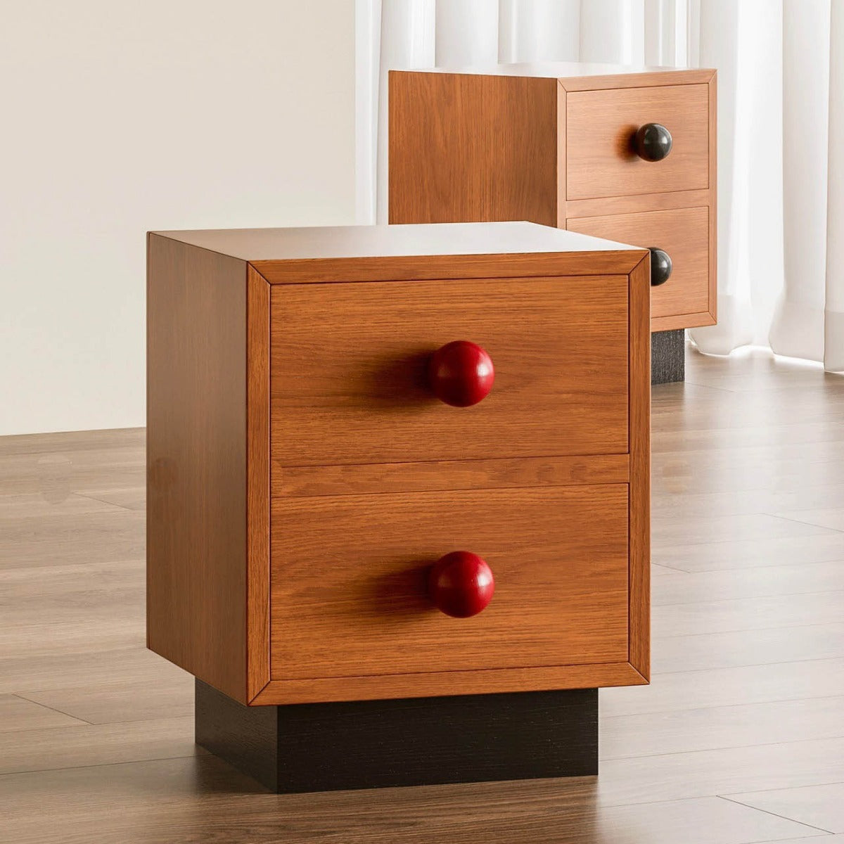 Modern Mid-Century Square Tabletop Solid Wood Nightstand 2-Drawer For Bedroom