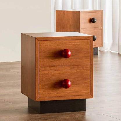 Modern Mid-Century Square Tabletop Solid Wood Nightstand 2-Drawer For Bedroom