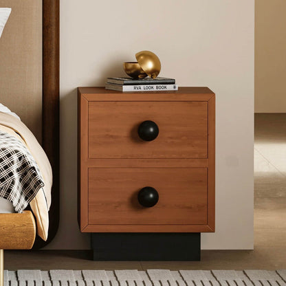 Modern Mid-Century Square Tabletop Solid Wood Nightstand 2-Drawer For Bedroom