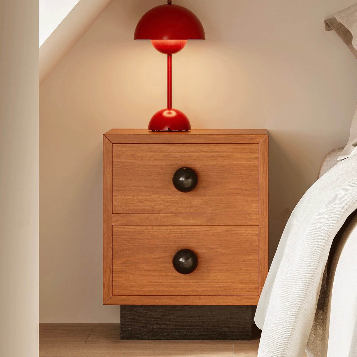 Modern Mid-Century Square Tabletop Solid Wood Nightstand 2-Drawer For Bedroom