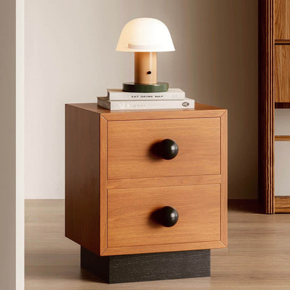 Modern Mid-Century Square Tabletop Solid Wood Nightstand 2-Drawer For Bedroom