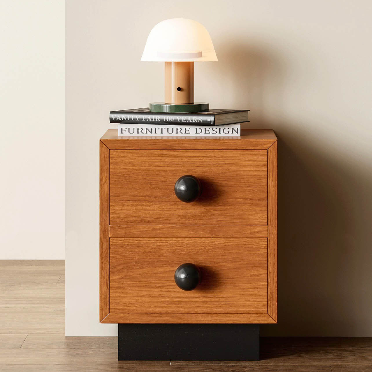 Modern Mid-Century Square Tabletop Solid Wood Nightstand 2-Drawer For Bedroom