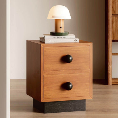 Modern Mid-Century Square Tabletop Solid Wood Nightstand 2-Drawer For Bedroom