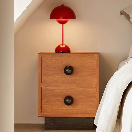 Modern Mid-Century Square Tabletop Solid Wood Nightstand 2-Drawer For Bedroom