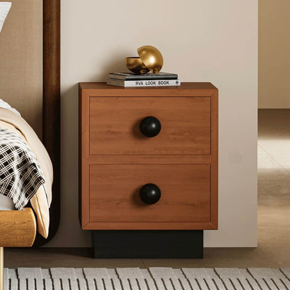 Modern Mid-Century Square Tabletop Solid Wood Nightstand 2-Drawer For Bedroom