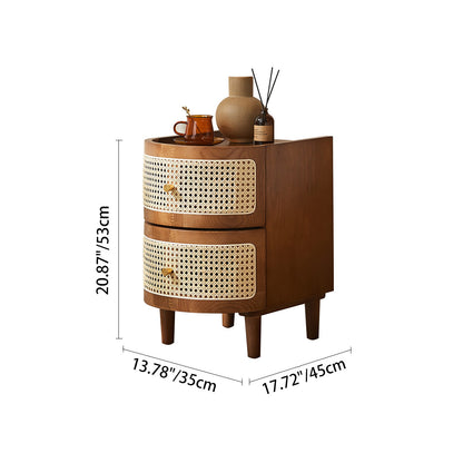 Traditional Japanese Oval Ash Rattan Nightstand 2-Drawer For Bedroom