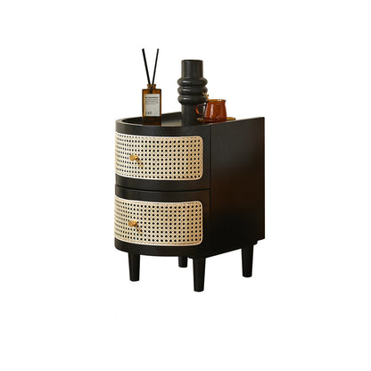 Traditional Japanese Oval Ash Rattan Nightstand 2-Drawer For Bedroom