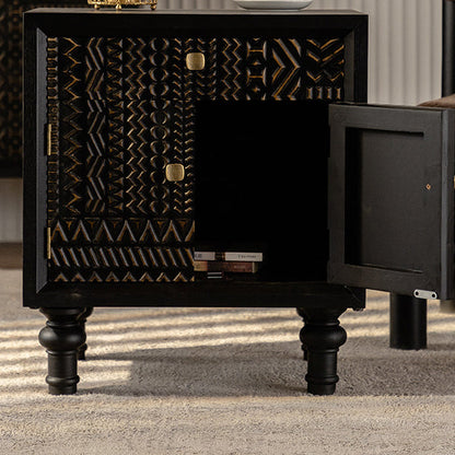 Contemporary Retro Rectangular Tabletop Solid Wood Metal 1-Cabinet For Bedroom