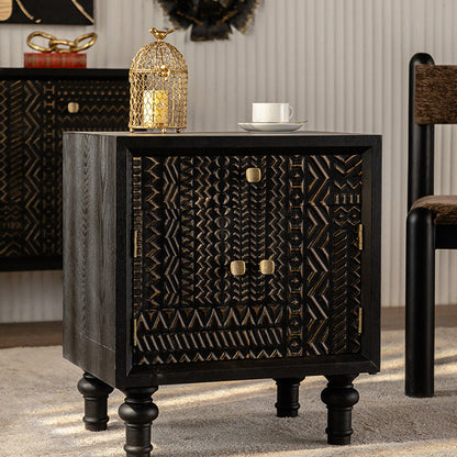 Contemporary Retro Rectangular Tabletop Solid Wood Metal 1-Cabinet For Bedroom