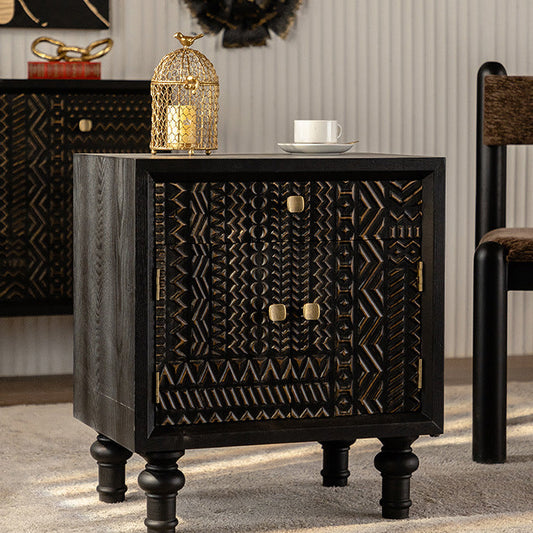 Contemporary Retro Rectangular Tabletop Solid Wood Metal 1-Cabinet For Bedroom