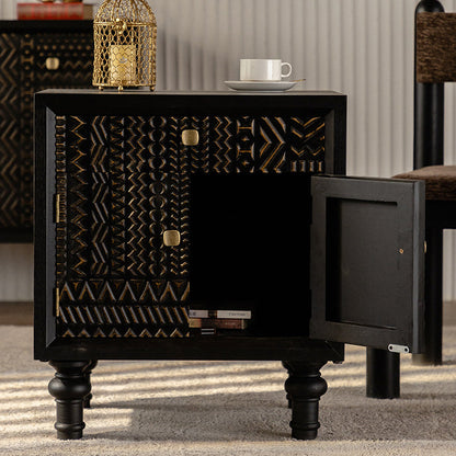 Contemporary Retro Rectangular Tabletop Solid Wood Metal 1-Cabinet For Bedroom
