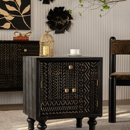Contemporary Retro Rectangular Tabletop Solid Wood Metal 1-Cabinet For Bedroom