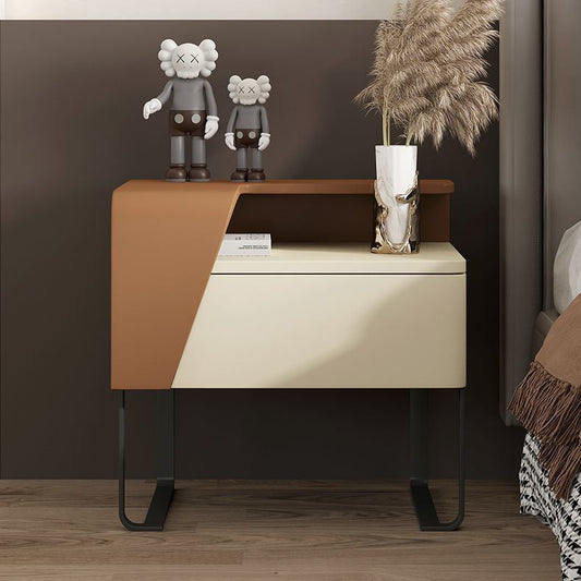 Modern Eclectic Rectangular Tabletop Solid Wood Carbon Steel 1-Drawer For Bedroom