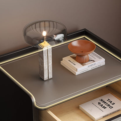 Contemporary Coastal Rectangular Solid Wood Faux Saddle Leather Nightstand 1-Drawer For Bedroom