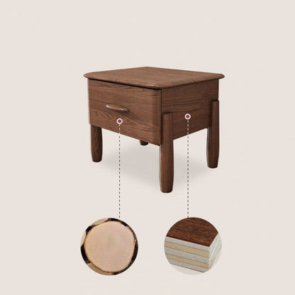 Modern Mid-Century Rectangular Tabletop Ash Wood Nightstand 1-Drawer For Bedroom