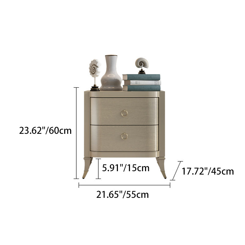 Contemporary Boho Rectangular Tabletop Solid Wood Copper Nightstand 2-Drawer For Bedroom