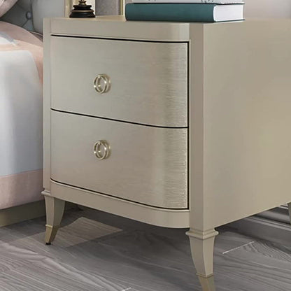 Contemporary Boho Rectangular Tabletop Solid Wood Copper Nightstand 2-Drawer For Bedroom