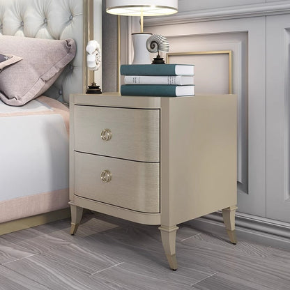 Contemporary Boho Rectangular Tabletop Solid Wood Copper Nightstand 2-Drawer For Bedroom