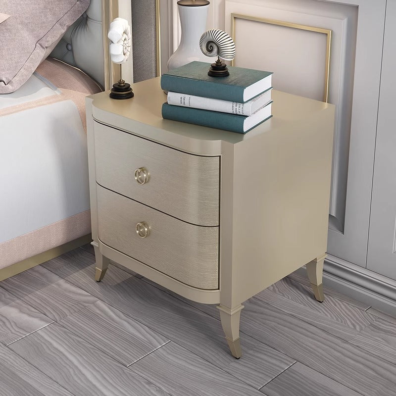 Contemporary Boho Rectangular Tabletop Solid Wood Copper Nightstand 2-Drawer For Bedroom