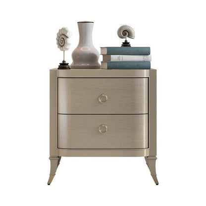 Contemporary Boho Rectangular Tabletop Solid Wood Copper Nightstand 2-Drawer For Bedroom