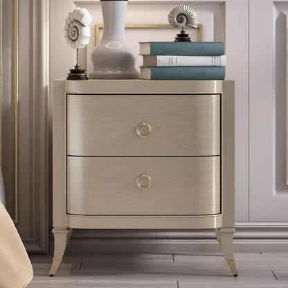 Contemporary Boho Rectangular Tabletop Solid Wood Copper Nightstand 2-Drawer For Bedroom