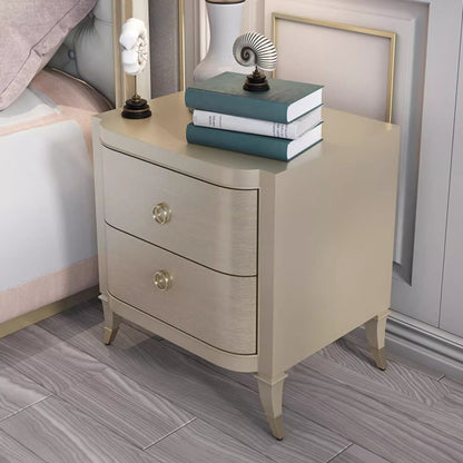 Contemporary Boho Rectangular Tabletop Solid Wood Copper Nightstand 2-Drawer For Bedroom