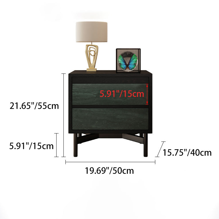 Modern Shabby Chic Removable Rectangular Tabletop Solid Wood Copper Carbon Steel Nightstand 2-Drawer For Bedroom