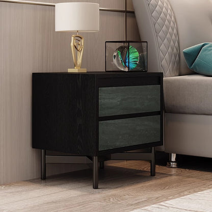Modern Shabby Chic Removable Rectangular Tabletop Solid Wood Copper Carbon Steel Nightstand 2-Drawer For Bedroom