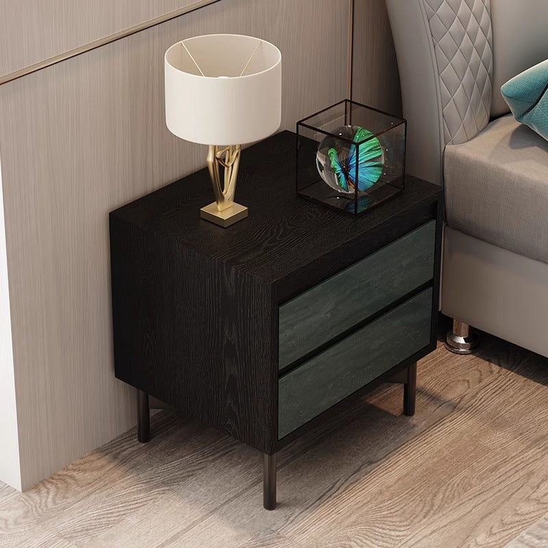 Modern Shabby Chic Removable Rectangular Tabletop Solid Wood Copper Carbon Steel Nightstand 2-Drawer For Bedroom