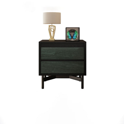 Modern Shabby Chic Removable Rectangular Tabletop Solid Wood Copper Carbon Steel Nightstand 2-Drawer For Bedroom