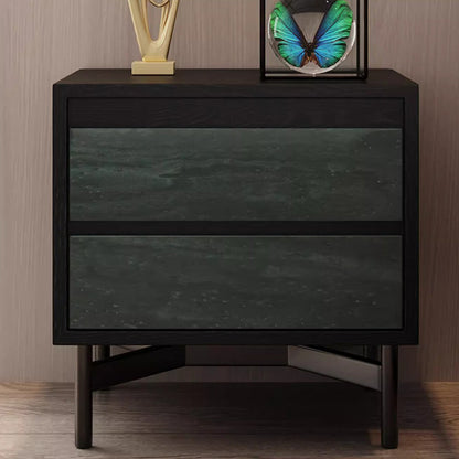 Modern Shabby Chic Removable Rectangular Tabletop Solid Wood Copper Carbon Steel Nightstand 2-Drawer For Bedroom