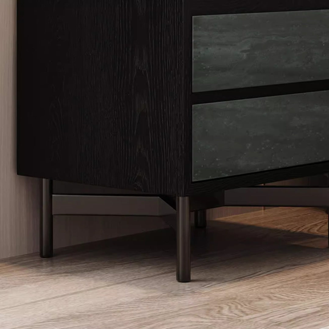 Modern Shabby Chic Removable Rectangular Tabletop Solid Wood Copper Carbon Steel Nightstand 2-Drawer For Bedroom