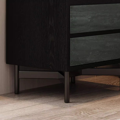 Modern Shabby Chic Removable Rectangular Tabletop Solid Wood Copper Carbon Steel Nightstand 2-Drawer For Bedroom