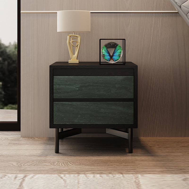 Modern Shabby Chic Removable Rectangular Tabletop Solid Wood Copper Carbon Steel Nightstand 2-Drawer For Bedroom