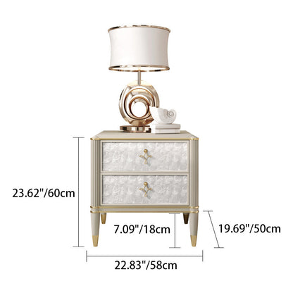 Modern Luxury Champagne Gold Rectangular Tabletop Solid Wood Metal Shell 2-Drawer For Bedroom