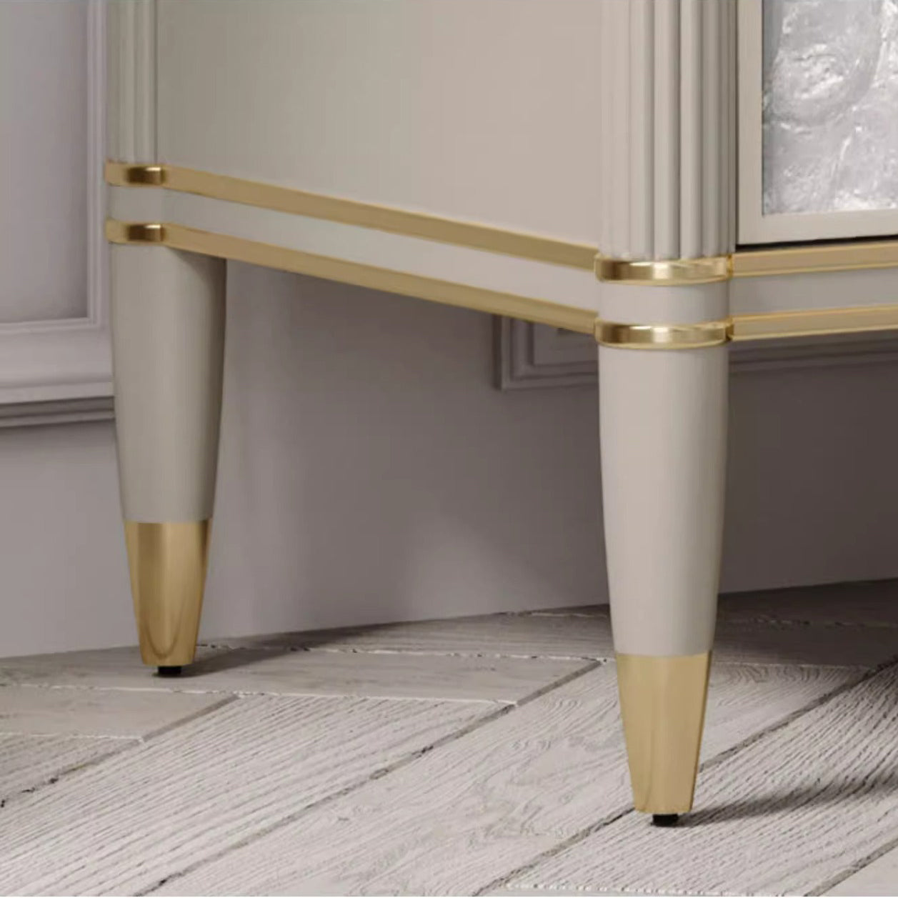 Modern Luxury Champagne Gold Rectangular Tabletop Solid Wood Metal Shell 2-Drawer For Bedroom