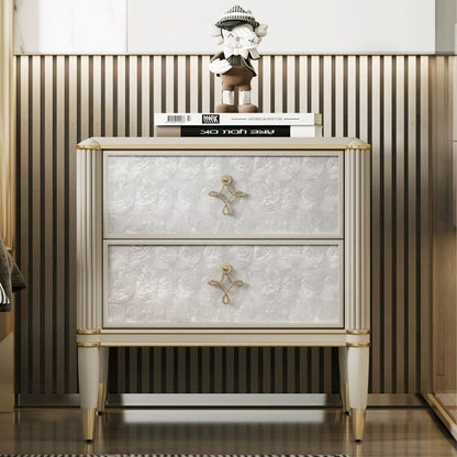 Modern Luxury Champagne Gold Rectangular Tabletop Solid Wood Metal Shell 2-Drawer For Bedroom