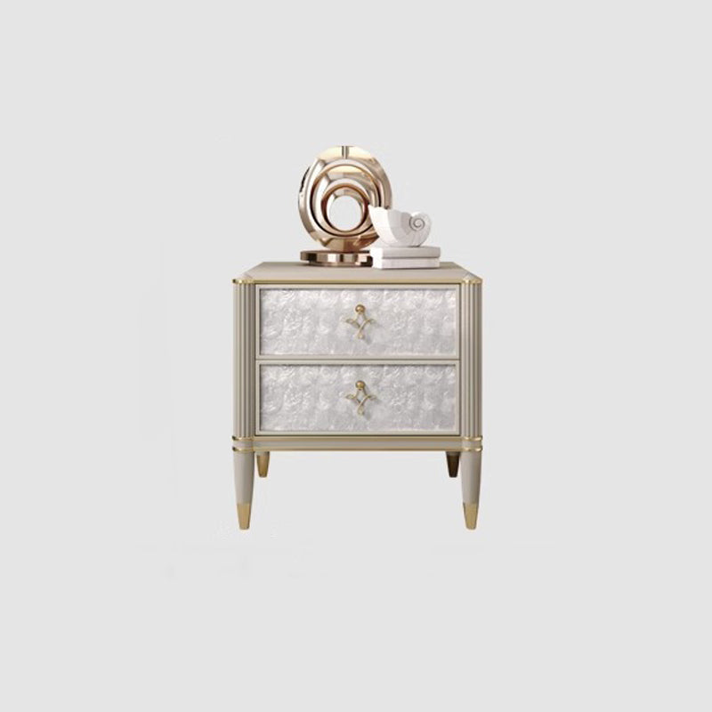 Modern Luxury Champagne Gold Rectangular Tabletop Solid Wood Metal Shell 2-Drawer For Bedroom